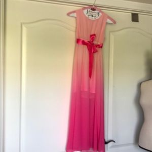 CWD kids long ombré pink dress with ribbon belt